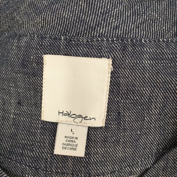 Halogen blue white linen zipper bomber jacket L - Picture 6 of 6